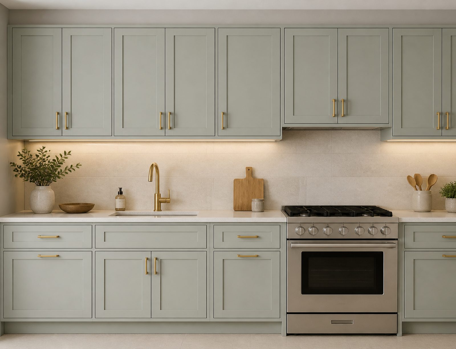 Aiken line kitchen in Sage Green shaker cabinets