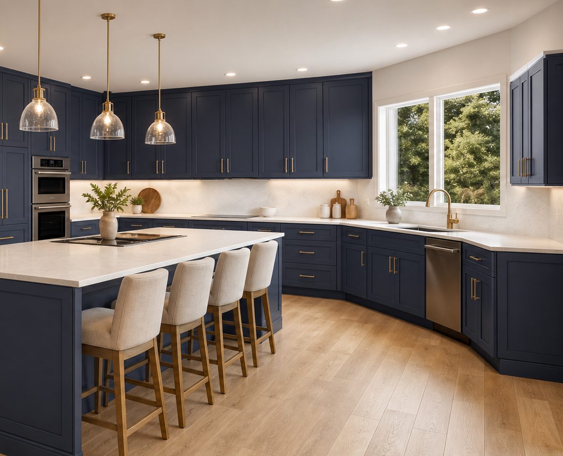 Aiken line kitchen in Sapphire Blue shaker cabinets