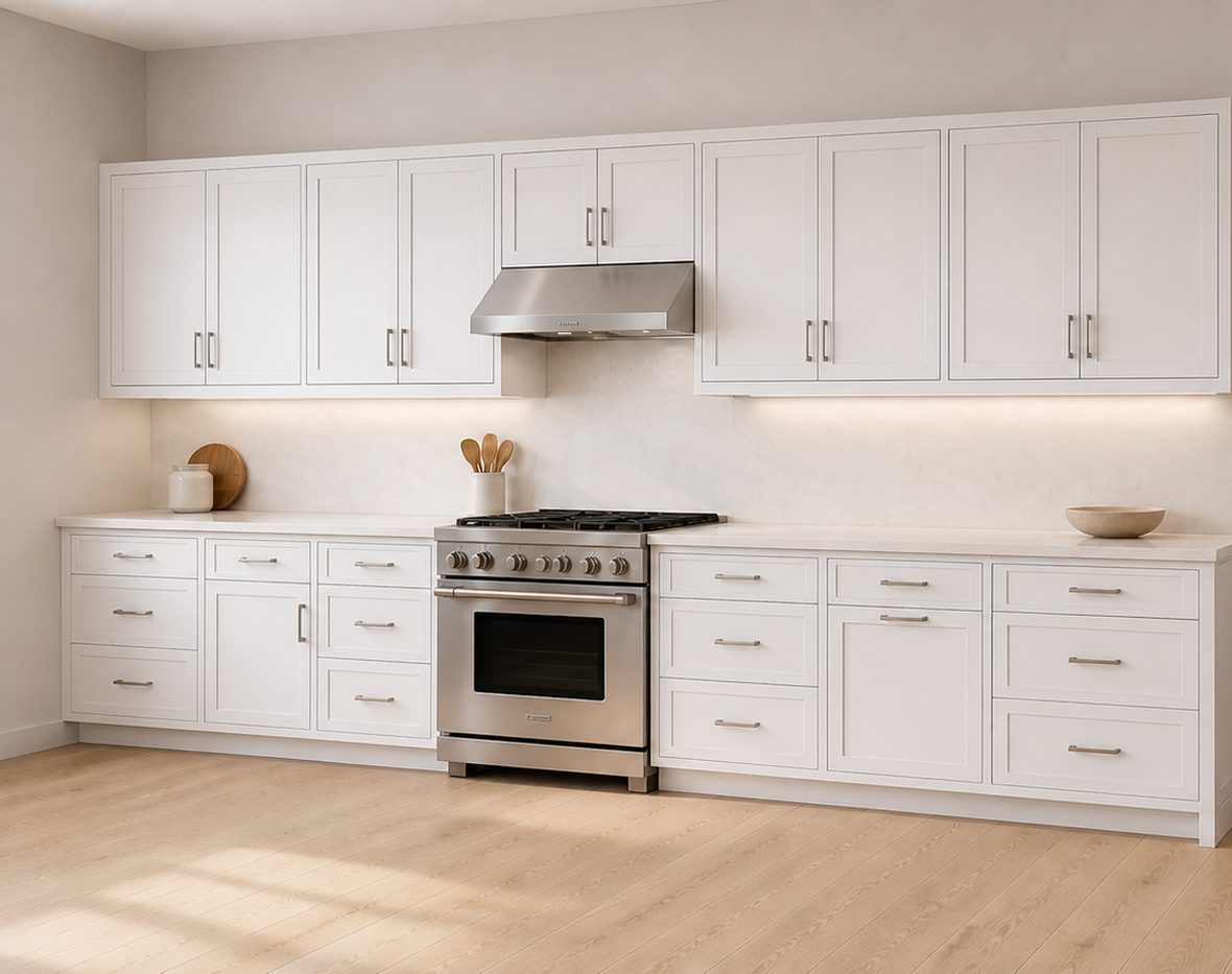 Augusta line kitchen in White shaker cabinets